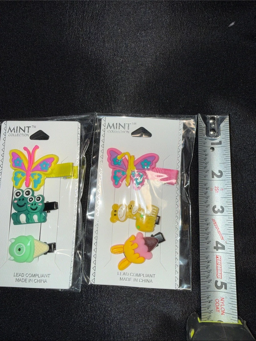 Mint Girls Butterfly, Frog & Ice Cream Clip Trio in Green, Pink, Yellow